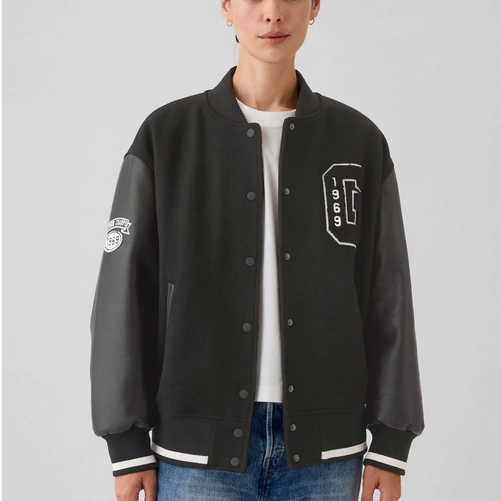 NWT Gap Vintage Inspired Black Varsity Jacket